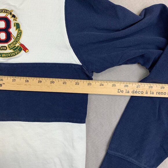 Brooks Brothers Mens Shirt XL White Blue Colorblock Rugby Polo Long Sleeve Crest - Picture 9 of 12